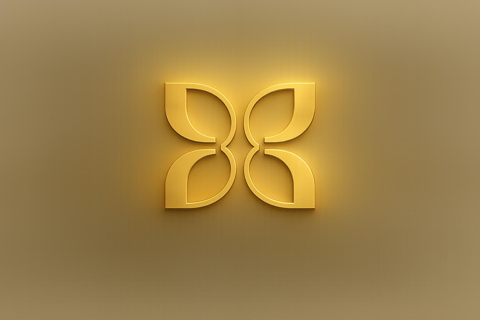 Símbolo tridimensional dourado da EMBI sobre fundo dourado escuro